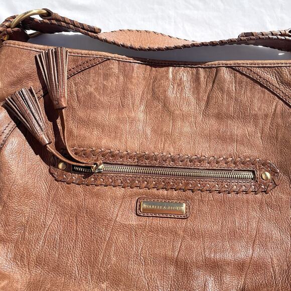 Isabella Fiore Brown Leather Hobo Bag Satchel Purse Braided Detail - Picture 4 of 11